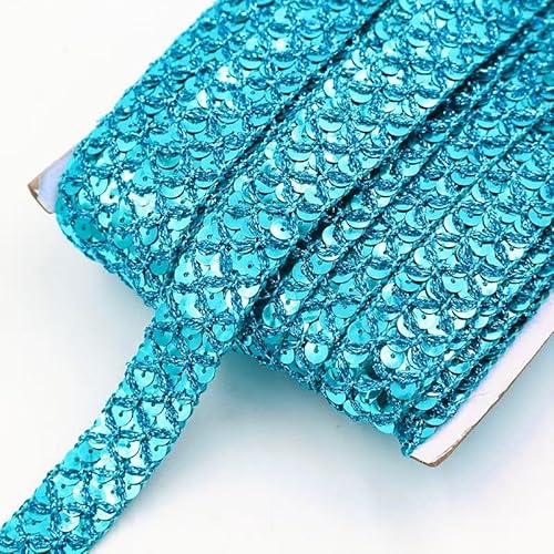 Lomjuytg 4,5 m langes blaues Paillettenband, 2,2 cm, Flechtborte unelastisches Glitzerband zum Basteln, Nähen, Verzierungen von Lomjuytg