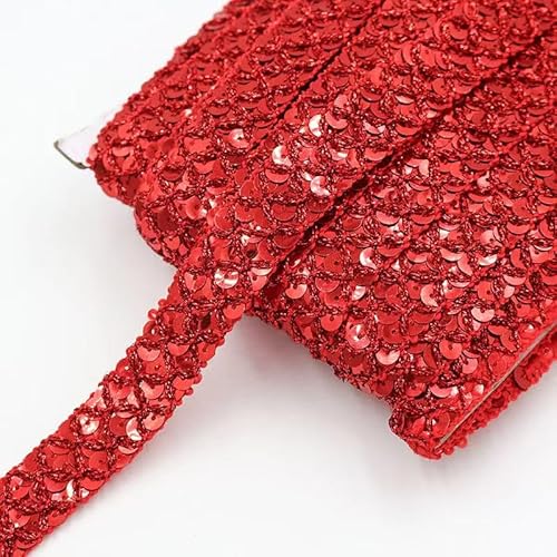 Lomjuytg 4,5 m rotes Paillettenband, 2,2 cm, geflochtenes Band, unelastisches Glitzerband zum Basteln, Nähen, Verzierungen von Lomjuytg