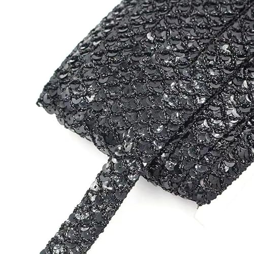 Lomjuytg 4,5 m schwarzes Paillettenband, 2,2 cm, Flechtborte unelastisches Glitzerband zum Basteln, Nähen, Verzierungen von Lomjuytg