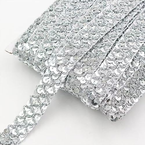 Lomjuytg 4,5 m silbernes Paillettenband, 2,2 cm, unelastisches Glitzerband für Handwerk, Nähen, Verzierungen von Lomjuytg