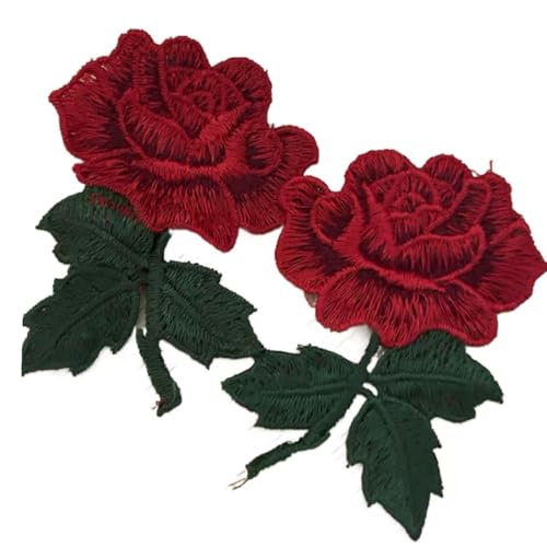 Lomjuytg Rote Stickerei Rose Blume Spitze Aufnäher Applikation für Kleidung Hochzeitskleid Applikation Dekor 8,9 x 6,1 cm, 2 Stück von Lomjuytg