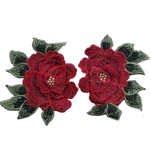 Lomjuytg Rote Stickerei Rose Blume Spitze Aufnäher Patch Trim Applikation für Kleidung Hochzeitskleid Applikation Dekor 10,9 x 14,9 cm, 2 Stück von Lomjuytg