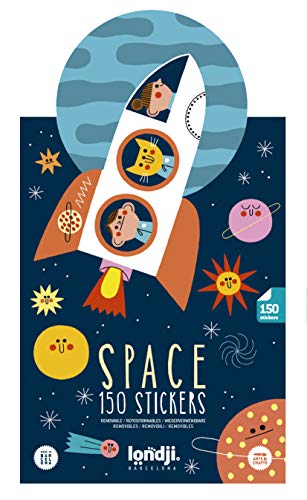 Space 150 Stickers I Kinder Stickerbuch I Wiederverwendbare Aufkleber I Wiederbenutzbarer Stickerblock I Ablösbare Sticker I Reusable Sticker Book I Immer Wieder Stickerbuch I Klebebücher Kinder von Londji