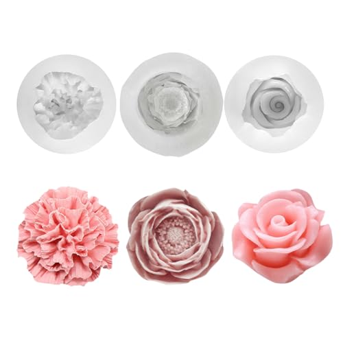 3 Stück Kerzen Formen Silikon Rosen Nelke Pfingstrose Silikonformen Gießformen Kerzen Kerzenformen zum Gießen Blumen 3D Ostern Diy Gießform von LongHoneySong