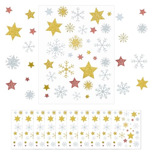 320 Stück Aufkleber Weihnachten Weihnachtsaufkleber Selbstklebend Weihnachtssticker Glitzer Sterne Sticker Schneeflocken Aufkleber Geschenkaufkleber Weihnachten Weihnachtsetiketten Weihnachtsdeko von LongHoneySong