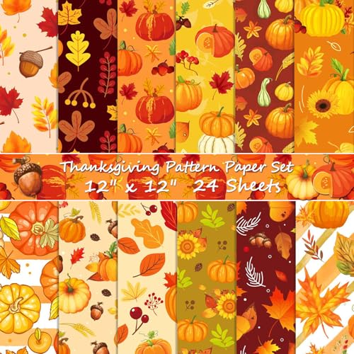 24 Blatt Thanksgiving Day Musterpapier-Set, 30,5 x 30,5 cm, gemustertes Kartonpapier – dekoratives Papier für Kartenherstellung, Basteln, Sammelalbum, Zubehör, Papier, Origami-Papier, von Longbest