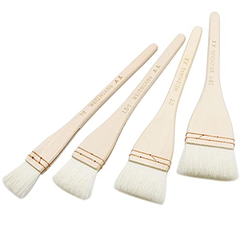 Longdex Creative Mark Hake Malerpinsel-Set, 4-teilig, professionelle, weiche weiße Ziegenhaar, genähte Pinsel für Waschen, Hintergrundarbeiten, Aquarell und Keramik von Longdex