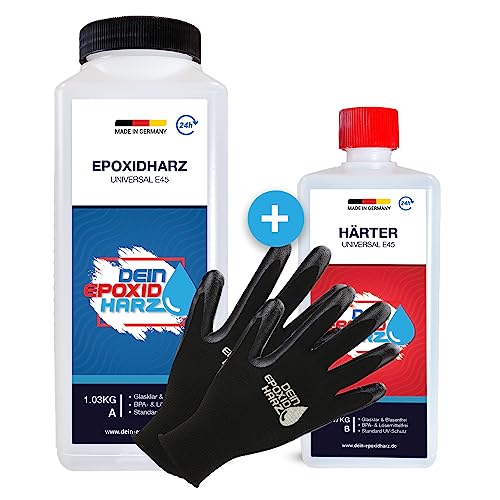 Epoxidharz mit Härter | 1,5kg GfK set | Profi Qualität glasklar & geruchsarm | Gießharz für Holz + Schutzhandschuhe von Longfair