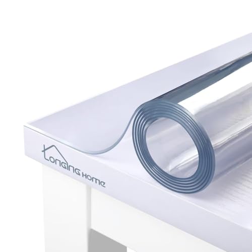 Glasklar Folie 2mm,abgeschrägte Kante,transparente Tischdecke Tischschutz, Tischfolie transparent,Folie für Tisch aus PVC,Größe wählbar(Breite 210 cm x Länge: 90 cm) von Longing Home