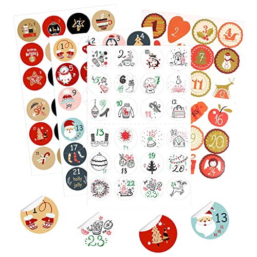 Adventskalender Aufkleber Set (Zahlen 1-24) Sticker für Kalender zum basteln für Weihnachten - Adventskalenderzahlen Etiketten selbstklebend - Zahlenaufkleber - Nummern Papiertüten (2-C, One Size) von Longra