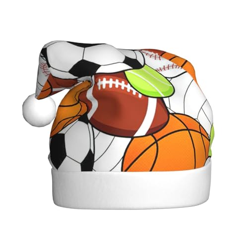 Longzehao Erwachsene Plüsch Deko Print Sportball Druck Weihnachtsmütze Uni Weihnachtsmann Mütze für Weihnachtsaccessoires von Longzehao