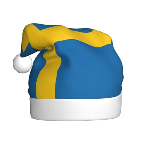 Longzehao Weihnachtsmütze für Erwachsene, Plüsch, dekorativ, schwedische Flagge, Druck, Uni, Weihnachtsmannmütze für Weihnachtszubehör von Longzehao