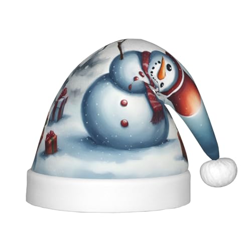 Longzehao Weihnachtsmütze mit Schneemann-Druck, für Kinder mit Plüschfell, Weihnachtsmützen für Neujahrsparty von Longzehao