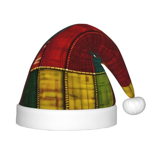 Longzehao Weihnachtsmützen im afrikanischen Stil mit Patchwork-Aufdruck für Kinder mit Plüschfell, Weihnachtsmützen für Neujahrsparty von Longzehao