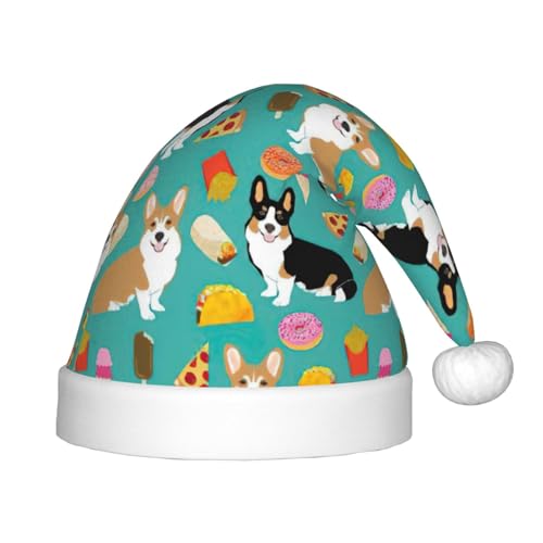 Longzehao Weihnachtsmützen mit niedlichem Corgi-Druck für Kinder mit Plüschfell, Weihnachtsmützen für Neujahrsparty von Longzehao