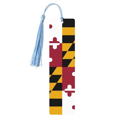 Maryland Staatsflagge drucken Holz Lesezeichen mit bunten Quasten, Holz dünne hängende Etiketten Quaste Buchschilder. von Longzehao