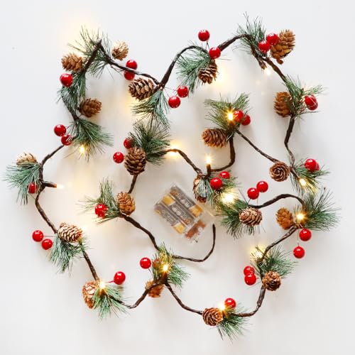 Longzhuo 2M Tannenzapfen String Light,Tannenzapfen Lichterkette 2M Weihnachten Lichterketten,Kreative Weihnachtsbeleuchtung,mit Tannenzapfen,Rote Beeren und Glocke für Weihnachten,Drinnen und Draußen von Longzhuo