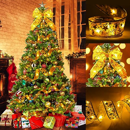 Longzhuo Weihnachtsband Lichter, 10m 100 LED Glänzende Bänder Lichter, Weihnachtsdeko, Weihnachtsband Lichterkette mit Warmes Licht für Christbaumschmuck, Hochzeiten, festliche Dekorationen (Gold) von Longzhuo