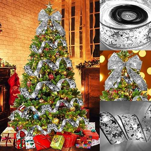 Longzhuo Weihnachtsband Lichter, 10m 100 LED Glänzende Bänder Lichter, Weihnachtsdeko, Weihnachtsband Lichterkette mit Warmes Licht für Christbaumschmuck, Hochzeiten, festliche Dekorationen (Silber) von Longzhuo