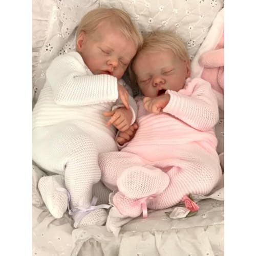 Lonian Reborn-Puppen Zwillinge – 18 Zoll realistisches Neugeborenes Mädchen mit Vollvinylkörper, lebensechte Baby-Badepuppen Zwillinge mit Kleidung für Kinder ab 3 Jahren von Lonian