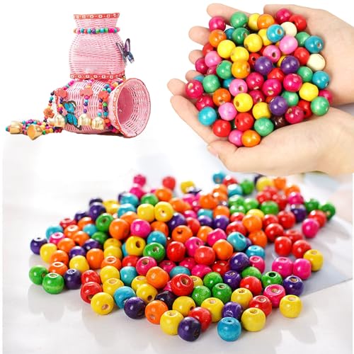 Bunte Holzperlen Set Holzperlen für Herstellung Kinder Armbaender Anhaenger Perlen Basteln (8mm-600pcs) von Lonimia