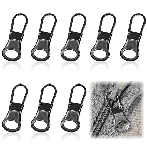 Reißverschluss Ersatz, 8 Stück Zipper Pull Ersatz Abnehmbarer, Reißverschlussschieber Reißverschlusskopf, Reißverschluss Ziehlasche für Kleidung Jacke Hose Mantel Schuhe Koffer Gepäck (Schwarz) von Lonimia