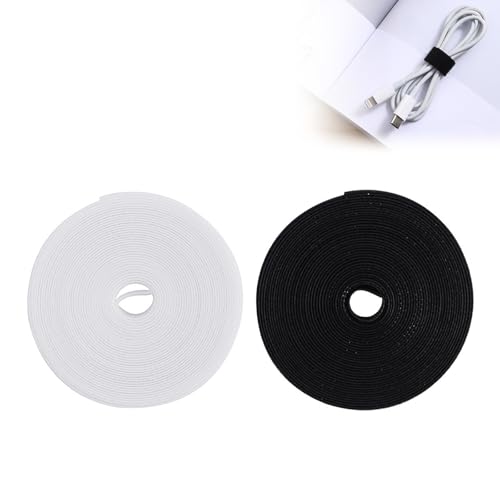 Lonwiner 2 Stück 5 m × 12 mm Rolle Klettband, Basteln, Länge Kabel, Schwarz, wiederverwendbar, Nylon, Rolle mit Klettverschluss für die Aufbewahrung von Kabeln, frei zu schneiden, Rolle für Zuhause von Lonwiner