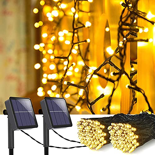 Solar Lichterkette Außen, 2 Stück 150Leds 15M Gartenleuchte Warmweiß Solarbetriebene Dekoration, Wasserdicht Aussen Deko für Garten Balkon Terrasse Hochzeiten Partys Weihnachten von LooHome