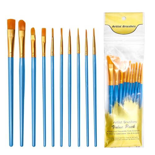 10 Stück Pinselset,Künstlerpinsel im SetPremium Nylon Acrylfarben Pinsel,Malerei Ölfarben Brush Set,für Künstler, Erwachsene und Kinder.(Blau) von Lookka