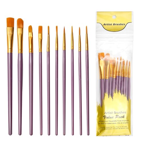 10 Stück Pinselset,Künstlerpinsel im SetPremium Nylon Acrylfarben Pinsel,Malerei Ölfarben Brush Set,für Künstler, Erwachsene und Kinder.(Lila) von Lookka