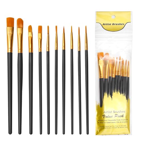 10 Stück Pinselset,Künstlerpinsel im SetPremium Nylon Acrylfarben Pinsel,Malerei Ölfarben Brush Set,für Künstler, Erwachsene und Kinder.(Schwarz) von Lookka