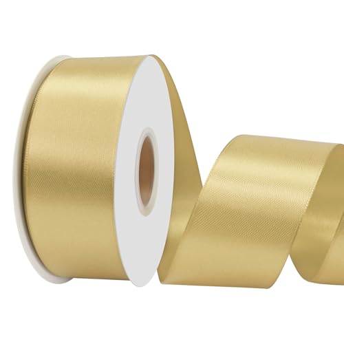 LoomJoyz Doppelseitige 38mm Gold Satinband 45 Meter Satinband Ideal für Geschenkverpackung Blume Bouquet Handwerk Hochzeiten Blumenarrangements Bögen von LoomJoyz