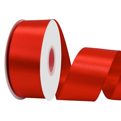 LoomJoyz Doppelseitige 38mm Rot Satinband 45 Meter Satinband Ideal für Geschenkverpackung Blume Bouquet Handwerk Hochzeiten Blumenarrangements Bögen von LoomJoyz