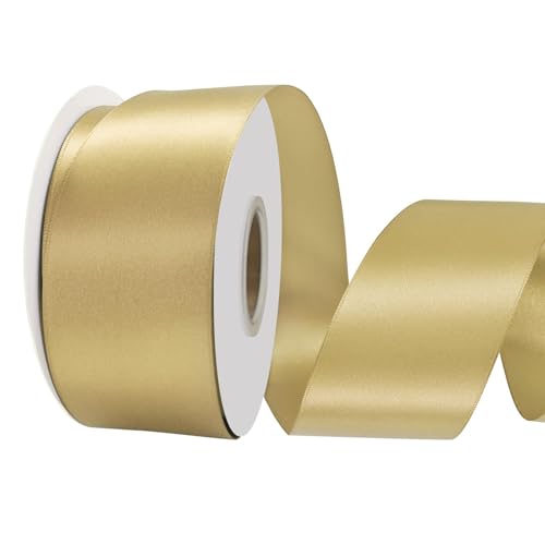 LoomJoyz Doppelseitige 50mm Gold Satinband 45 Meter Satinband Ideal für Geschenkverpackung Blumenstrauß Handwerk Hochzeiten Blumenarrangements Bögen von LoomJoyz