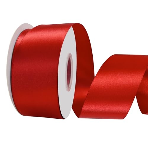 LoomJoyz Doppelseitige 50mm Rot Satinband 45 Meter Satinband Ideal für Geschenkverpackung Blume Bouquet Handwerk Hochzeiten Blumenarrangements Bögen von LoomJoyz