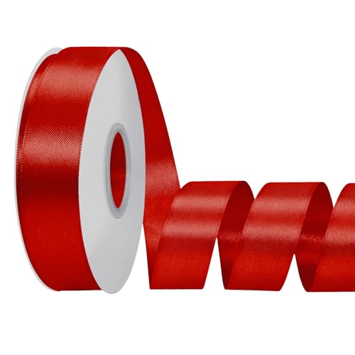 LoomJoyz Doppelseitiges, rotes Satinband, 25 mm, 45 m, ideal für Geschenkverpackungen, Blumensträuße, Basteln, Hochzeiten, Blumenarrangements und Schleifen von LoomJoyz