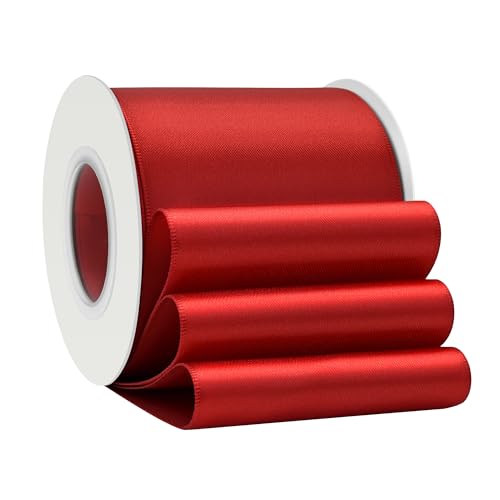 LoomJoyz Doppelseitiges, rotes Satinband, 75 mm, 13 m, ideal für Geschenkverpackungen, Blumensträuße, Basteln, Hochzeiten, Blumenarrangements und Schleifen von LoomJoyz