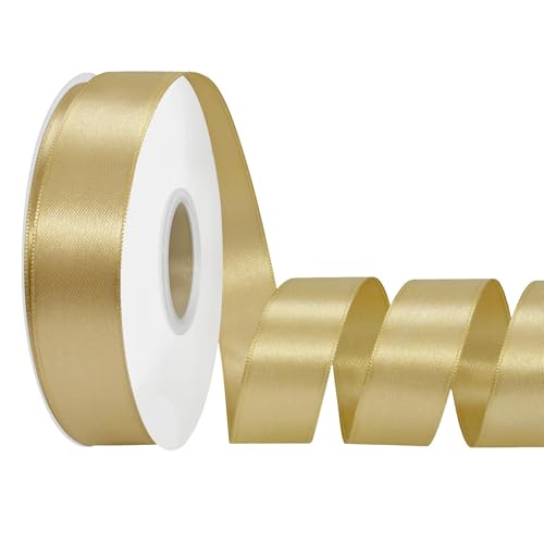 LoomJoyz Doppelseitiges 25mm Gold Satinband 45 Meter Satinband Ideal für Geschenkverpackung Blumenstrauß Handwerk Hochzeiten Blumenarrangements Bögen von LoomJoyz