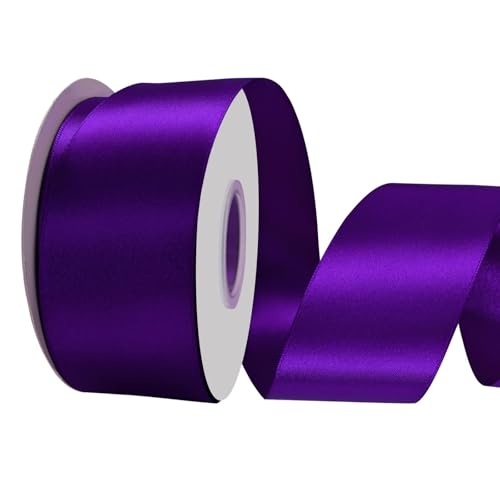 LoomJoyz Doppelseitiges 50 mm violettes Satinband, 45 m, ideal für Geschenkverpackungen, Blumensträuße, Basteln, Hochzeiten, Blumenarrangements und Schleifen von LoomJoyz