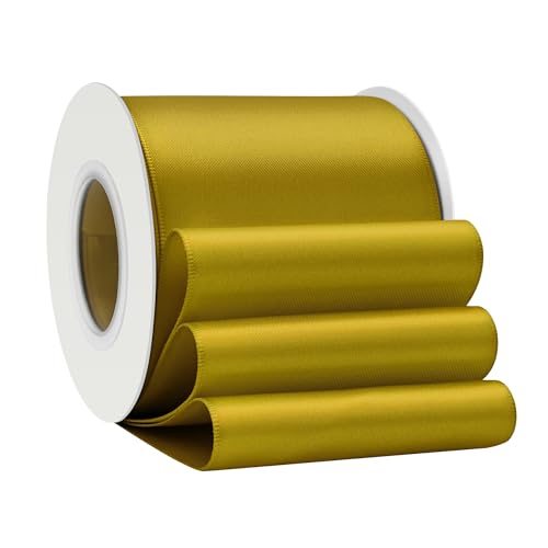 LoomJoyz Doppelseitiges 75 mm goldenes Satinband, 13 m, ideal für Geschenkverpackungen, Blumensträuße, Basteln, Hochzeiten, Blumenarrangements und Schleifen von LoomJoyz