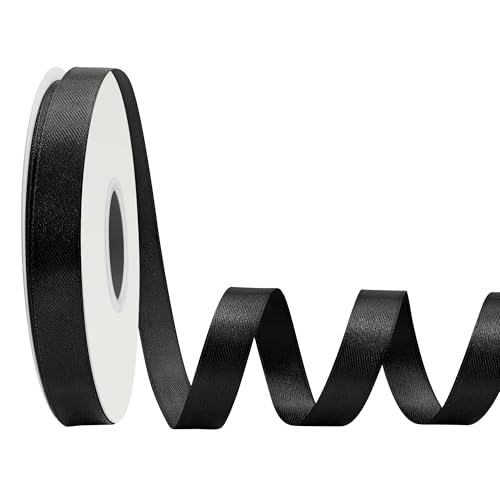 LoomJoyz Doppelseitiges Satinband, 15 mm, Schwarz, 45 m, ideal für Geschenkverpackungen, Blumensträuße, Basteln, Hochzeiten, Blumenarrangements und Schleifen von LoomJoyz