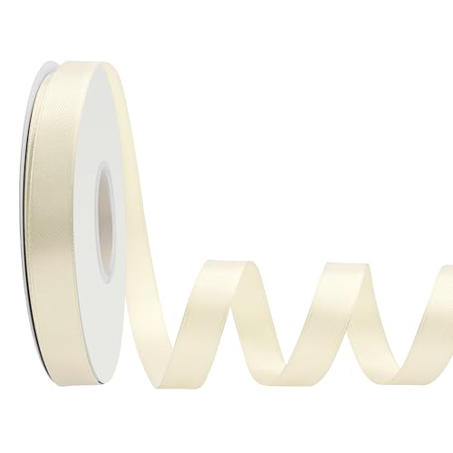 LoomJoyz Doppelseitiges Satinband, 15 mm, elfenbeinfarben, 45 m, ideal für Geschenkverpackungen, Blumensträuße, Basteln, Hochzeiten, Blumenarrangements und Schleifen von LoomJoyz