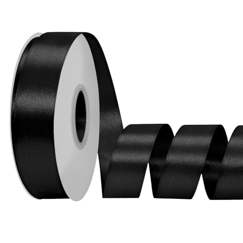 LoomJoyz Doppelseitiges Satinband, 25 mm, Schwarz, 45 m, ideal für Geschenkverpackungen, Blumensträuße, Basteln, Hochzeiten, Blumenarrangements und Schleifen von LoomJoyz