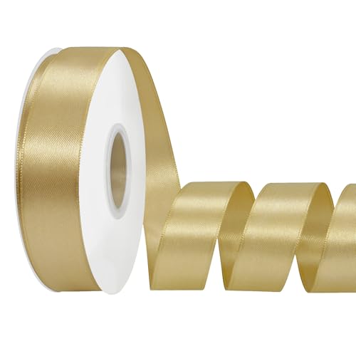 LoomJoyz Doppelseitiges Satinband, 25 mm, goldfarben, 45 m, ideal für Geschenkverpackungen, Blumensträuße, Basteln, Hochzeiten, Blumenarrangements und Schleifen von LoomJoyz