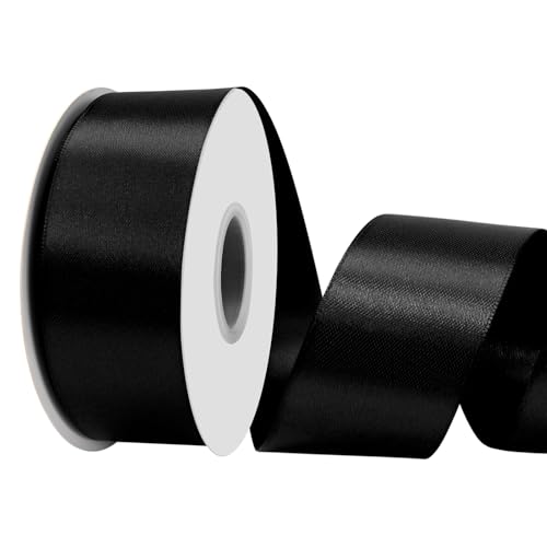 LoomJoyz Doppelseitiges Satinband, 38 mm, Schwarz, 45 m, ideal für Geschenkverpackungen, Blumensträuße, Basteln, Hochzeiten, Blumenarrangements und Schleifen von LoomJoyz