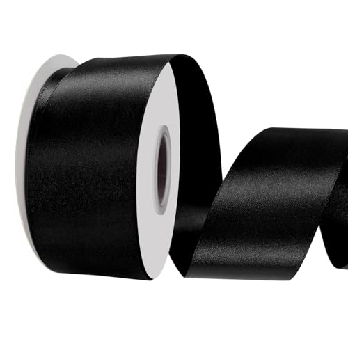 LoomJoyz Doppelseitiges Satinband, 50 mm, Schwarz, 45 m, ideal für Geschenkverpackungen, Blumensträuße, Basteln, Hochzeiten, Blumenarrangements und Schleifen von LoomJoyz