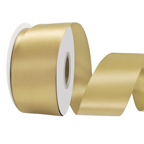 LoomJoyz Doppelseitiges Satinband, 50 mm, goldfarben, 45 m, ideal für Geschenkverpackungen, Blumensträuße, Basteln, Hochzeiten, Blumenarrangements und Schleifen von LoomJoyz