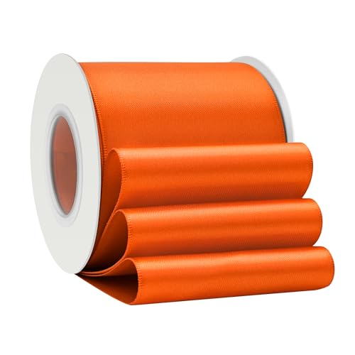 LoomJoyz Doppelseitiges Satinband, 75 mm, Orange, 13 m, ideal für Geschenkverpackungen, Blumensträuße, Basteln, Hochzeiten, Blumenarrangements und Schleifen von LoomJoyz