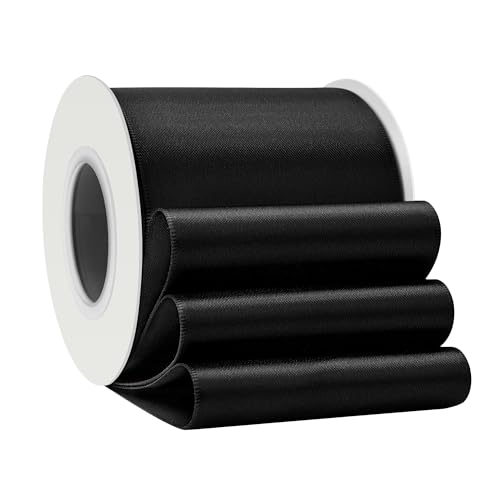 LoomJoyz Doppelseitiges Satinband, 75 mm, schwarz, 13 m, ideal für Geschenkverpackungen, Blumensträuße, Basteln, Hochzeiten, Blumenarrangements und Schleifen von LoomJoyz