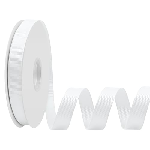 LoomJoyz Doppelseitiges weißes Ripsband zum Verpacken von Geschenken, 15 mm × 45 m, ideal zum Nähen von Haarschleifen, Blumensträußen, Basteln, Hochzeiten, Blumenarrangements von LoomJoyz